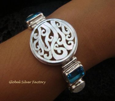 925 Silver Multi Gems & Carved Shell Bracelet SBB-313-KT
