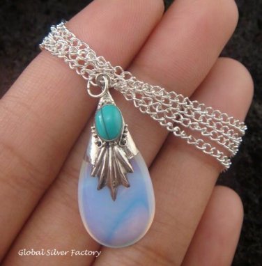 925 Silver Opalite & Turquoise Necklace SJ-215-KT