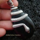 925 Silver Black Shell Snake Pendant SP-411-NY
