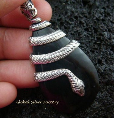 925 Silver Black Shell Snake Pendant SP-411-NY