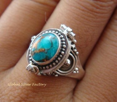 925 Sterling Silver Turquoise Locket Ring LR-532-KT