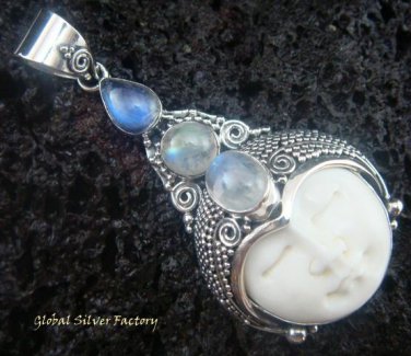 925 Silver Three Moonstone Goddess Pendant GDP-843-KT