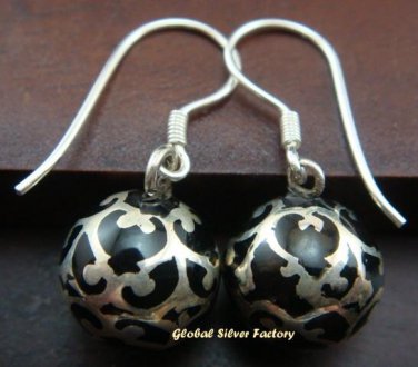 Sterling Silver Black Filigree Chime Ball Earrings CBE-131-KA