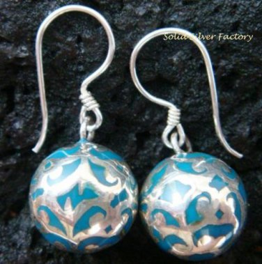 925 Silver Filigree Blue Chime Ball Earrings CBE-104-KA