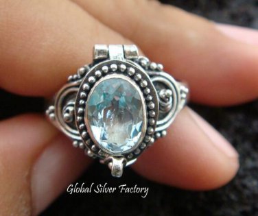 925 Silver Blue Topaz Locket Ring LR-517-KT