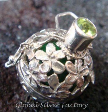 925 Silver Peridot Frangipani Harmony Ball Pendant HB-233-KT
