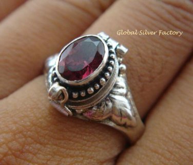 Sterling Silver Garnet Poison Locket Ring LR-156-KT
