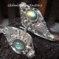 Silver Labradorite Double Snake Head Bangle SBB-205-KA