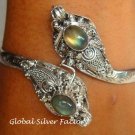 Silver Labradorite Double Snake Head Bangle SBB-205-KA