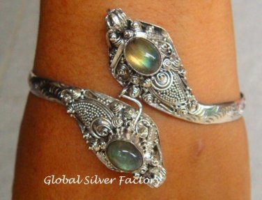 Silver Labradorite Double Snake Head Bangle SBB-205-KA