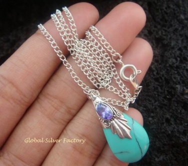 925 Silver Turquoise (syn) Necklace SJ-211-KT