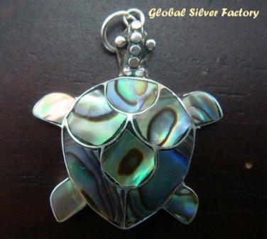 Sterling Silver Paua Abalone Shell Turtle Pendant SP-195-KA