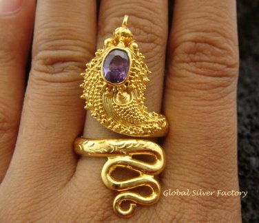 925 Silver & 22kt GP Amethyst Snake Ring GPR-117-NY