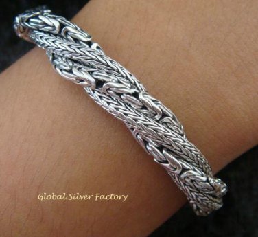 925 Silver Borobudur & Dragon Bone Twisted Bracelet SBB-328-PS