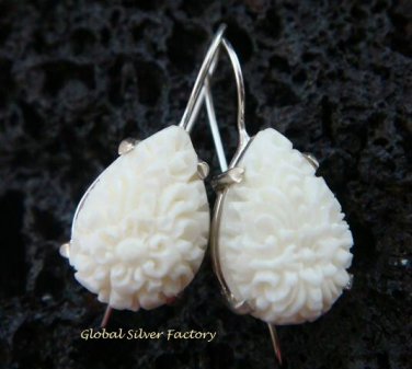 925 Silver Carved Flower Design Earrings ER-512-KA