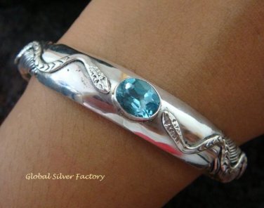 Sterling Silver & Blue Topaz Snake Bangle SBB-326-PS
