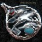 925 Silver Three Dolphins & Mixed Gems Pendant SP-413-KT