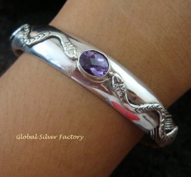 Sterling Silver & Amethyst Snake Bangle SBB-327-PS