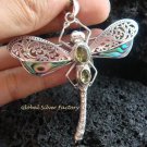 925 Silver Paua Shell & Peridot Dragonfly Brooch Pendant BC-150-KT
