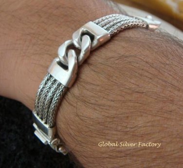 925 Silver Triple Dragon Bone Men's Bracelet MJ-118-PS