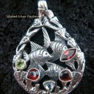 925 Silver Three Fish & Mixed Gems Pendant SP-420-KT