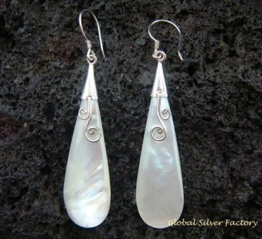 Sterling Silver Long MOP Shell Earrings ER-508-KT