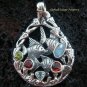 925 Silver Three Fish & Mixed Gems Pendant SP-419-KT