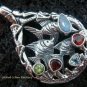 925 Silver Three Fish & Mixed Gems Pendant SP-419-KT