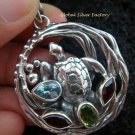 925 Silver Turtle & Mixed Gems Pendant SP-417-KT