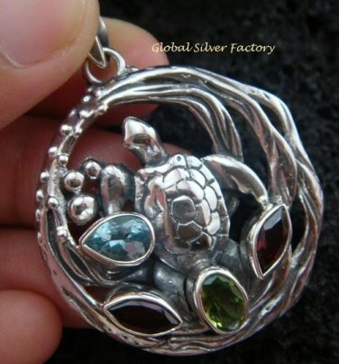 925 Silver Turtle & Mixed Gems Pendant SP-417-KT