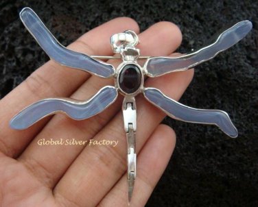 925 Silver & Blue Chalcedony Dragonfly Brooch Pendant BC-144-KT