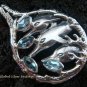 925 Silver Three Dolphins & Blue Topaz Pendant SP-415-KT