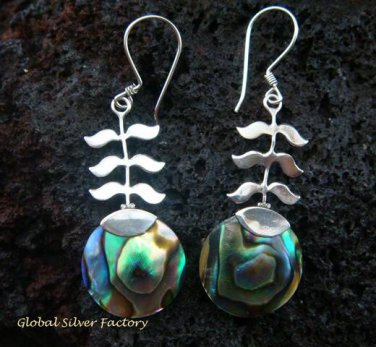 925 Silver Paua Shell Leaf Design Earrings ER-504-KT
