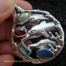 925 Silver Three Dolphins & Mixed Gems Pendant SP-414-KT