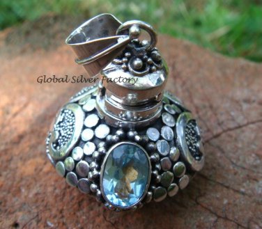 Sterling Silver Blue Topaz Perfume Bottle pendant PP-128-KT
