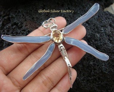 925 Silver & Blue Chalcedony Dragonfly Brooch Pendant BC-145-KT