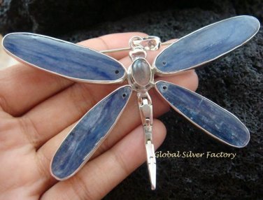 Large Silver Kyanite & Labradorite Dragonfly Brooch Pendant BC-142-KT