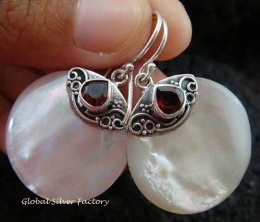 925 Silver Garnet & Round Shell Earrings ER-526-KT