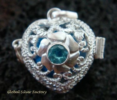 925 Silver Blue Topaz Heart Harmony Ball Pendant HB-309-KT