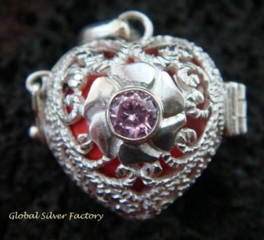 925 Silver Rose Quartz Heart Harmony Ball Pendant HB-308-KT