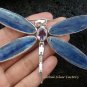 Large 925 Silver Kyanite & Amethyst Dragonfly Brooch Pendant BC-140-KT