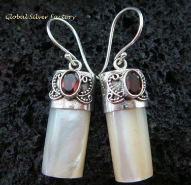 925 Silver Garnet & Shell Earrings ER-525-KT