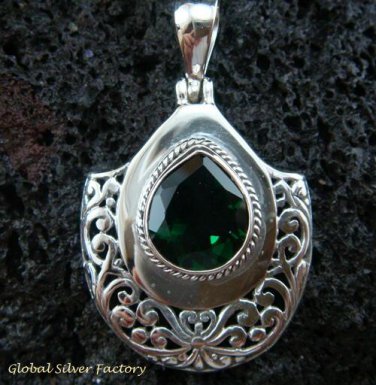 Bali Design Sterling Silver & Green Quartz Pendant SP-450-KT