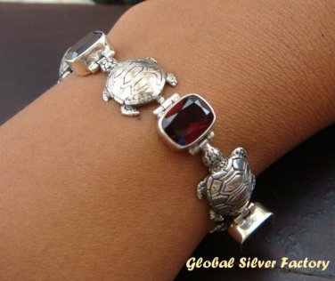 Silver & Garnet Turtle Bracelet SBB-252-PS