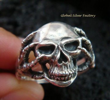 Sterling Silver Biker Skull Design Ring MJ-143-PS