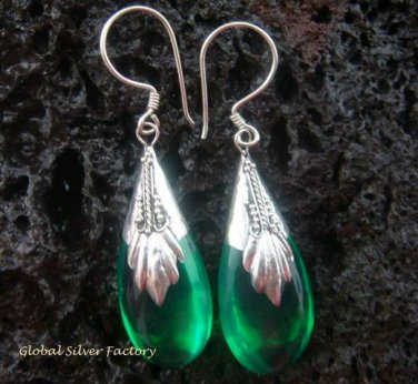 925 Silver Synthetic Green Quartz Teardrop Earrings SJ-127-KT