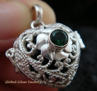 925 Silver Green Quartz Heart Harmony Ball Pendant HB-307-KT