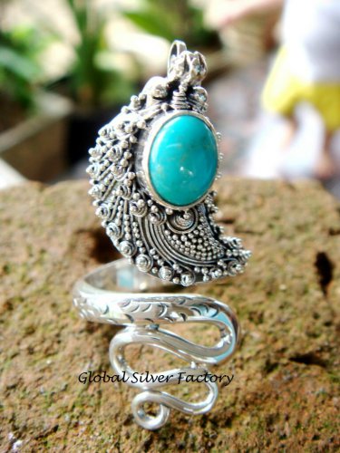 Sterling Silver Turquoise Snake Ring RI-185-NY