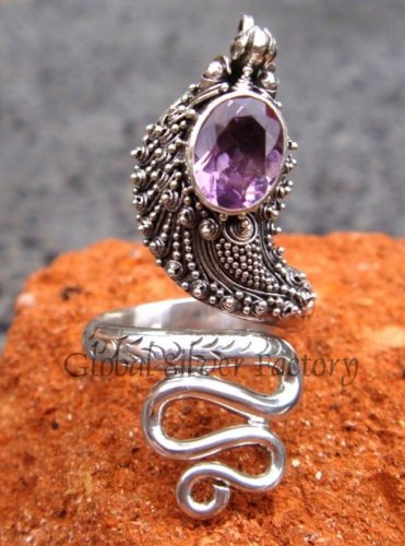 Sterling Silver Amethyst Large Snake Ring RI-110-NY