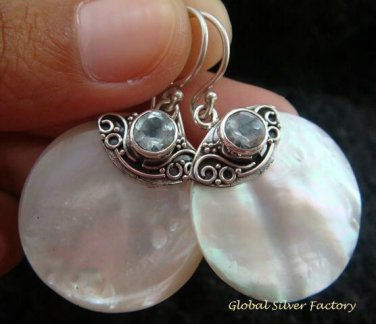 925 Silver Blue Topaz & Round Shell Earrings ER-527-KT